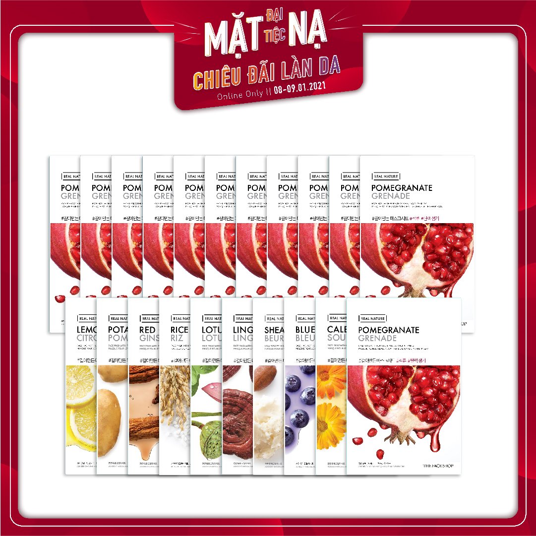 Combo Mix 21 Mặt Nạ Thefaceshop Real Nature Chăm Sóc Da Mịn Màng, Khỏe Đẹp (Nhiều Loại)