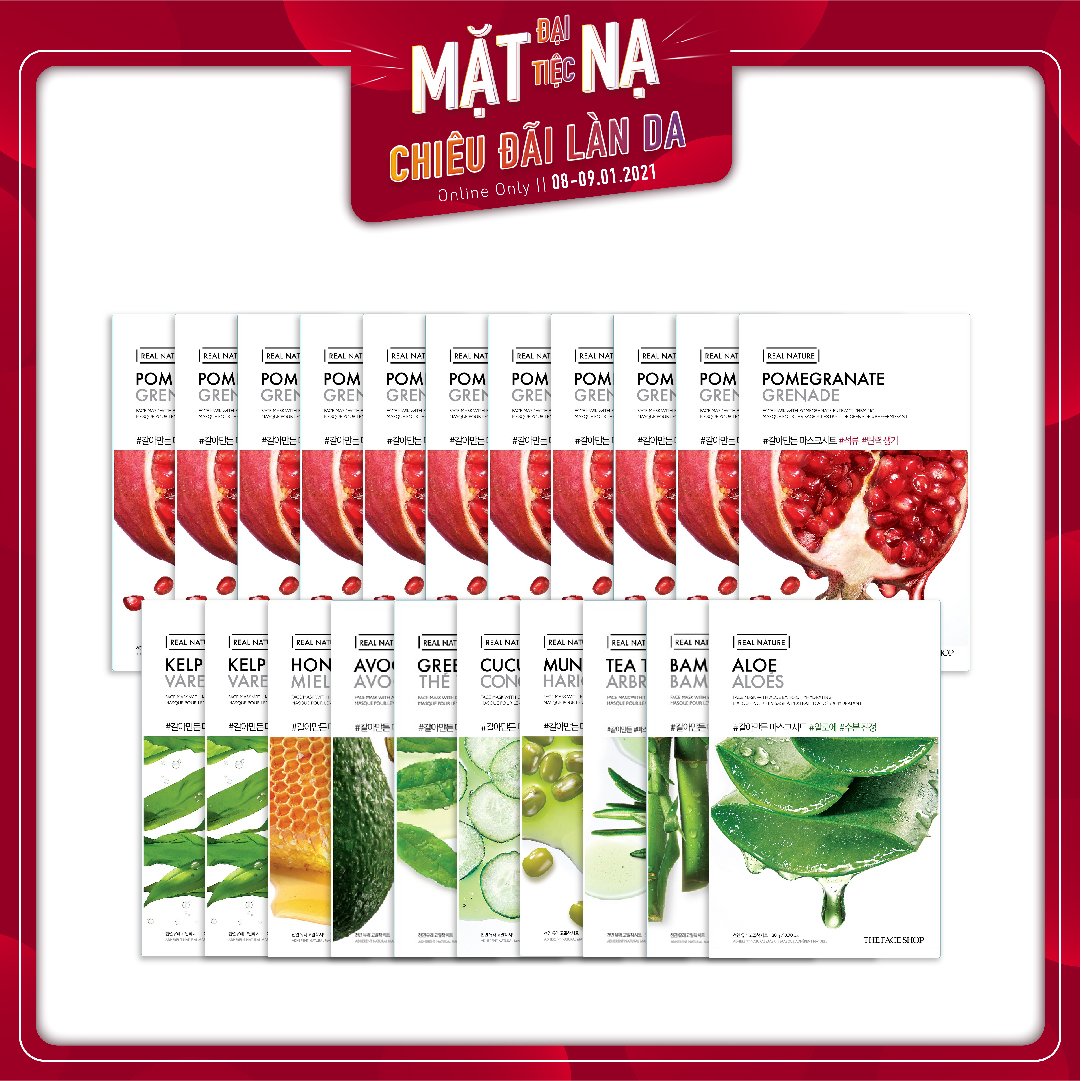 Combo Mix 21 Mặt Nạ Thefaceshop Real Nature Dưỡng Da Sáng Mịn, Ẩm Mượt (Nhiều Loại)