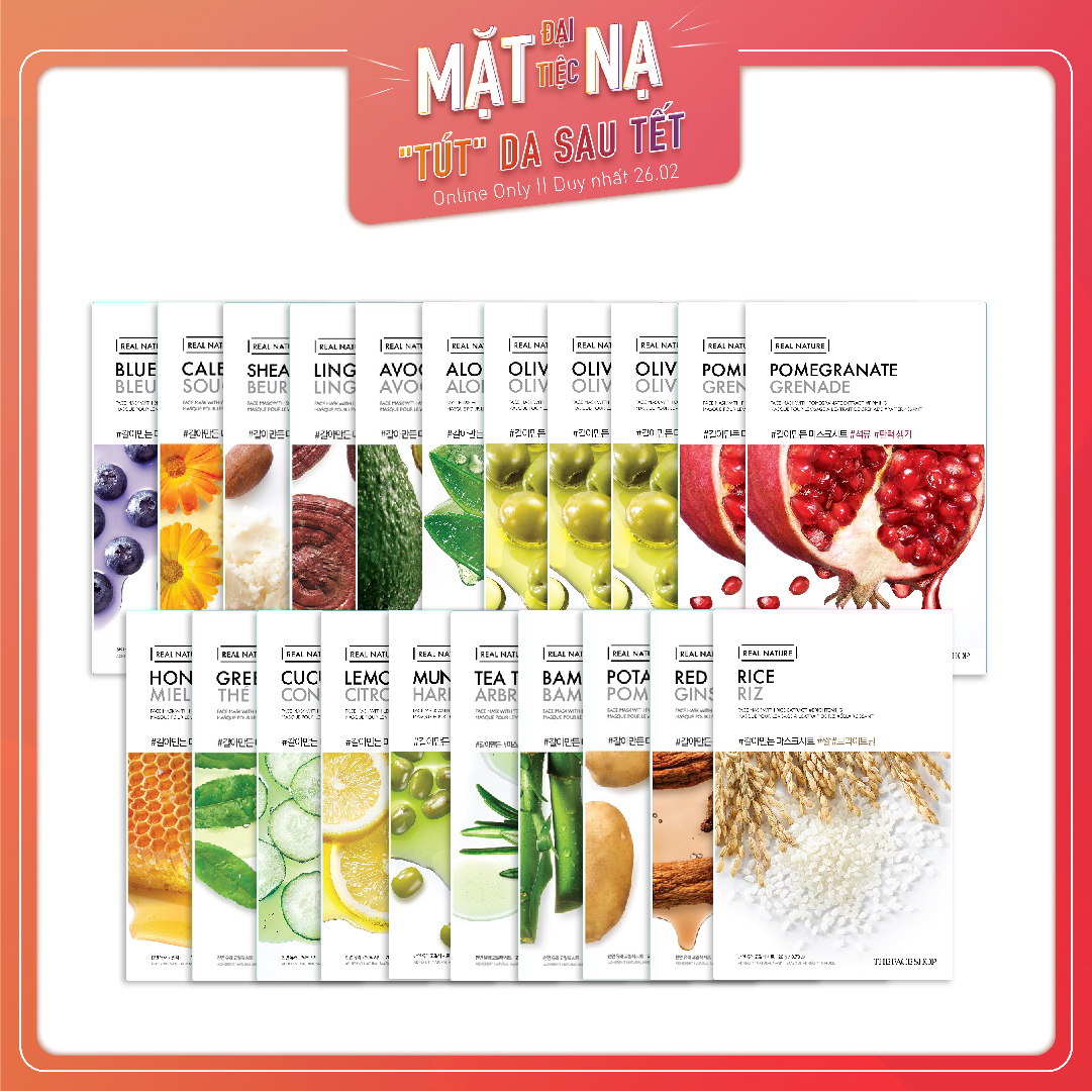 Combo Mix 21 Mặt Nạ Giấy Chăm Sóc Da Ẩm Mịn Tươi Tắn Real Nature