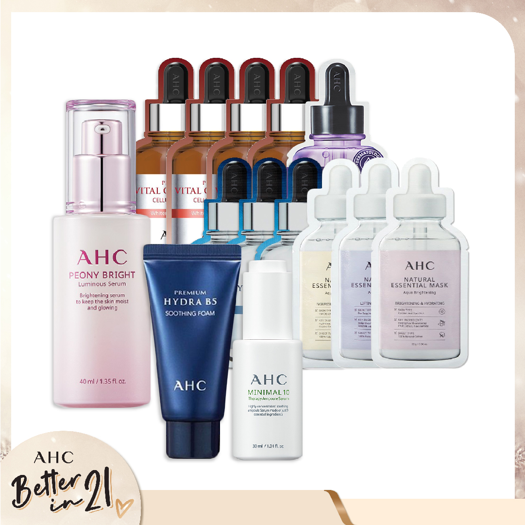 Combo Mặt Nạ & Tinh Chất Dưỡng Sáng Da Ahc Peony Bright Luminous Serum (14Pc)