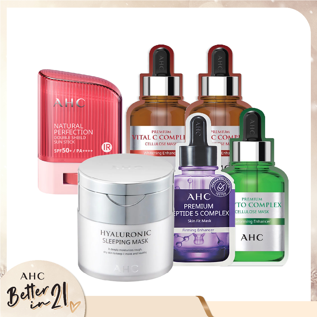 Combo Chống Nắng & Mặt Nạ Ngủ Làm Sáng Da Ahc Hyaluronic Sleeping 50Ml (6Pc)