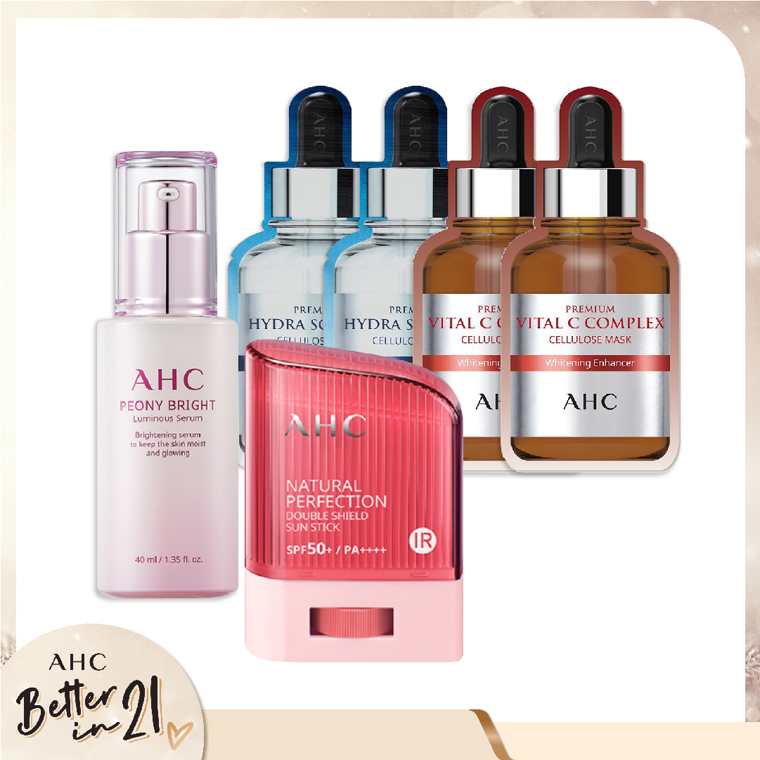 Combo Mặt Nạ & Tinh Chất Nuôi Dưỡng Da Sáng Trắng Ahc Peony Bright Luminous Serum (6Pc)