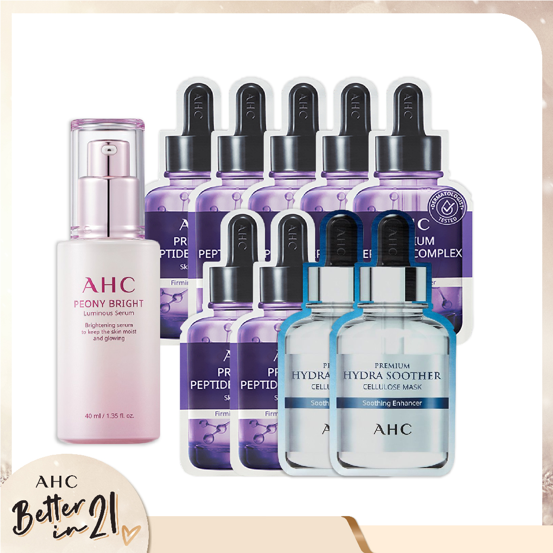 Combo Mặt Nạ Giấy & Tinh Chất Chăm Sóc Da Ẩm Mượt, Sáng Khỏe Ahc Peony Bright Luminous Serum