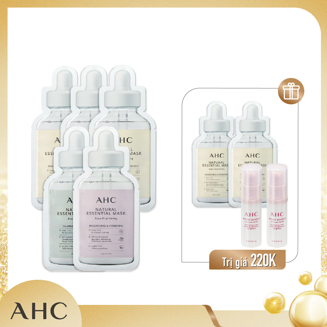 Combo Mặt Nạ Giấy Cấp Ẩm, Mềm Mịn Da Ahc Natural Essential Aqua