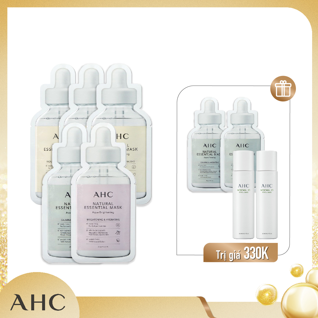Combo Mặt Nạ Giấy Làm Dịu, Nuôi Dưỡng Da Khỏe Khoắn Ahc Natural Essential Aqua (9Pc)