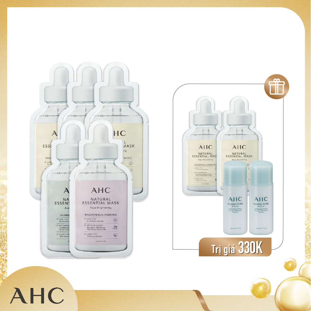 Combo Mặt Nạ Giấy Làm Mềm Da Ahc Natural Essential Aqua (9Pc)