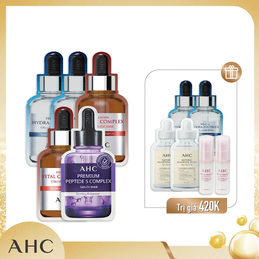 Combo Mặt Nạ Giấy Cấp Ẩm Làm Dịu & Sáng Da Ahc Premium (11Pc)