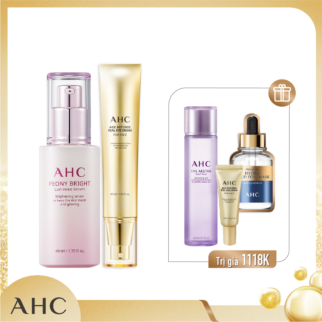 Combo Tinh Chất Dưỡng Sáng Da & Kem Dưỡng Mắt Ahc Age Defense Real Eye Cream For Face