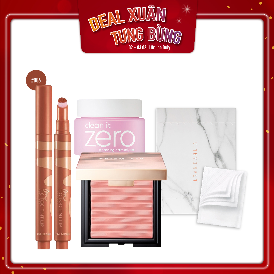 Combo Son Thỏi & Má Hồng Hiệu Ứng Căng Mượt Clio Prism Air Blusher 001 Muted Pink