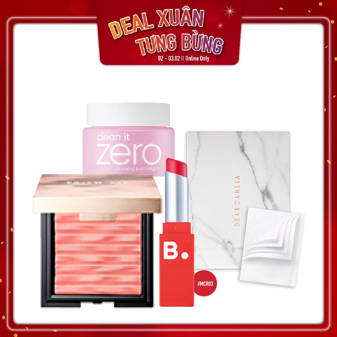 Combo Son Thỏi & Má Hồng Hiệu Ứng Căng Mượt Clio Prism Air Blusher 003 City Coral