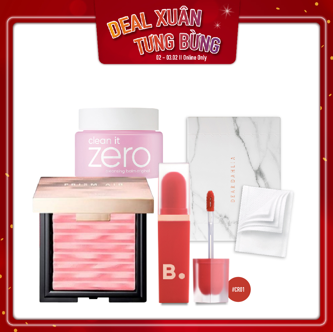 Combo Son Kem & Má Hồng Hiệu Ứng Căng Mượt Clio Prism Air Blusher 002 Pink Vibe