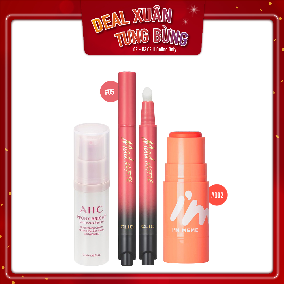 Combo Son Nước & Má Hồng Dạng Thỏi I'm Meme I''''m Multi Stick Blusher 002 Coral