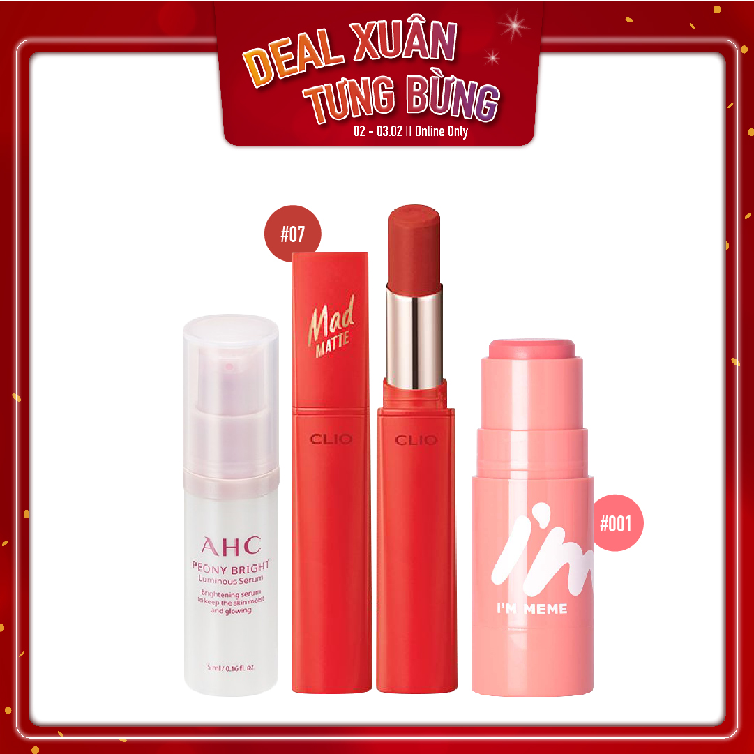 Combo Son Lì & Má Hồng Dạng Thỏi I'm Meme I'm Multi Stick Blusher 001 Rose