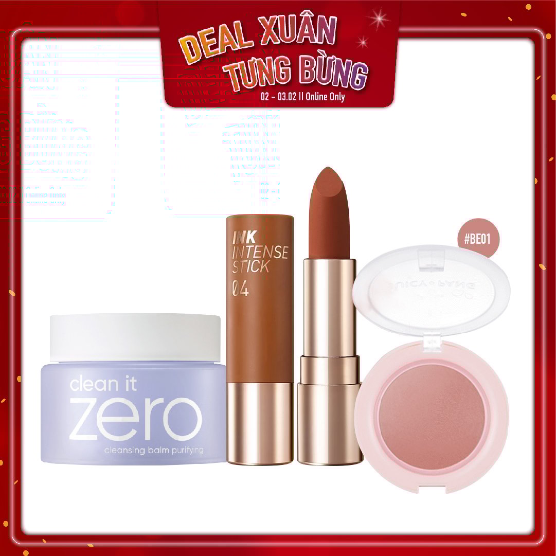 Combo Má Hồng & Son Thỏi Lì Mượt Peripera Ink Velvet Intense Stick 04 Real Brick