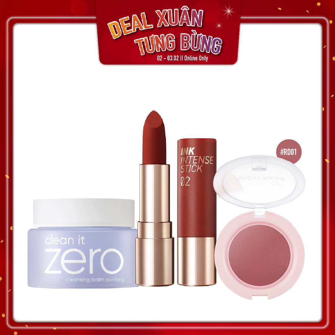 Combo Má Hồng & Son Thỏi Lì Mượt Peripera Ink Velvet Intense Stick 02 Smoked Red
