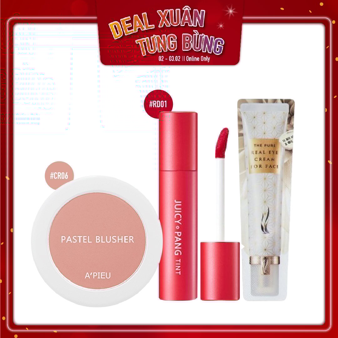 Combo Phấn Má Hồng & Son Nước Lì A'pieu Juicy Pang Tint Rd01_Apple