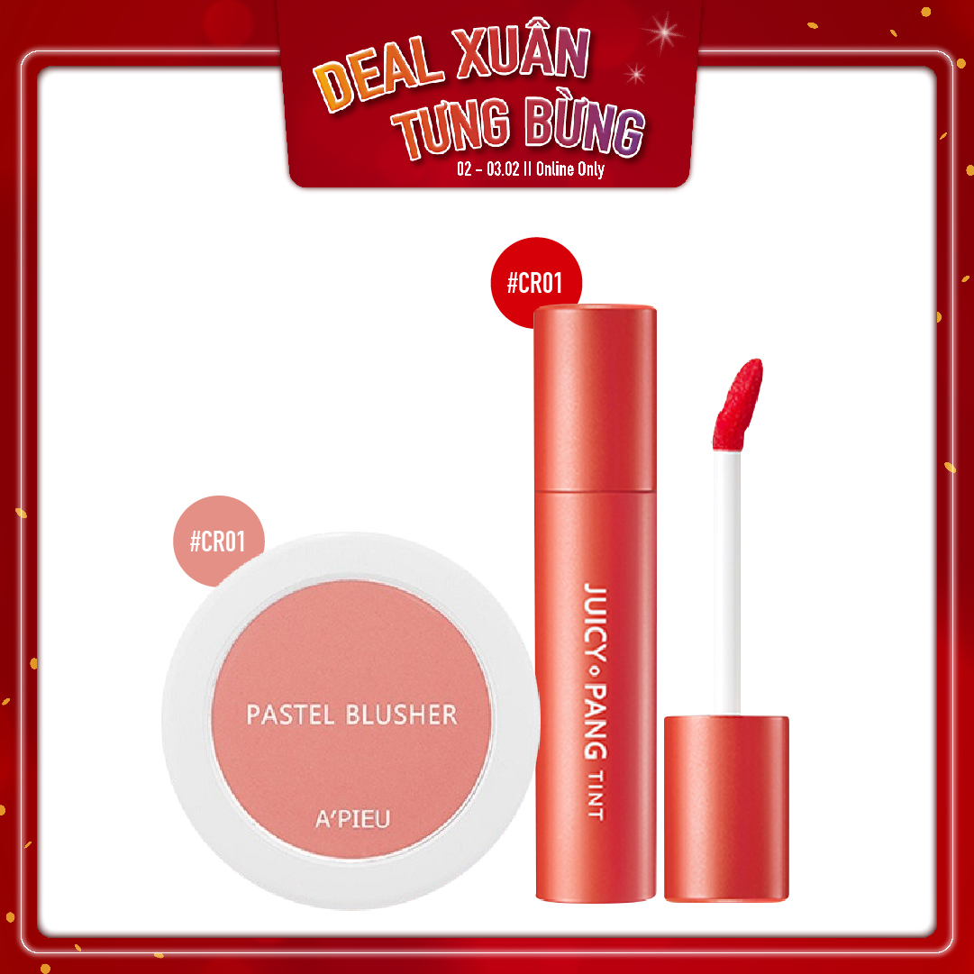 Combo Phấn Má Hồng & Son Nước Lì A'pieu Juicy Pang Tint Cr01_Tomato
