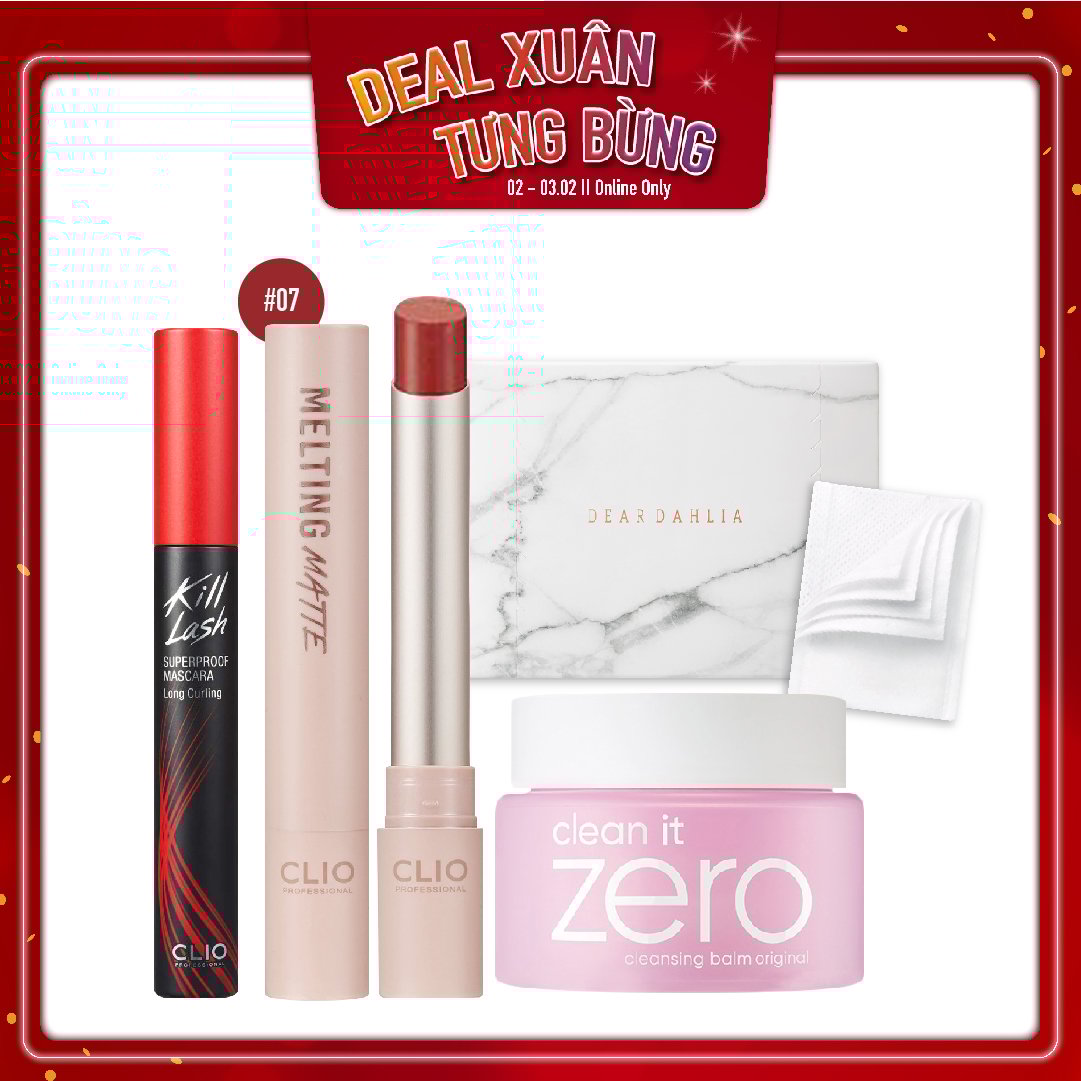 Combo Son Lì & Mascara Làm Cong Mi, Chống Trôi Clio Kill Lash Superproof Mascara 01 Long Curling