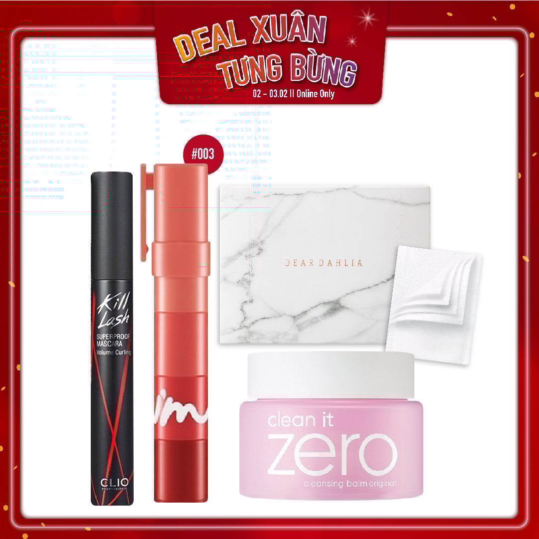 Combo Son Lì & Mascara Làm Dày Mi Trôi Clio Kill Lash Superproof Mascara 002 Volume Curling