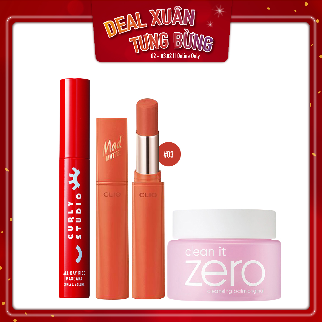 Combo Mascara & Son Thỏi Hiệu Ứng Lì Nhẹ Clio Mad Matte Stain Lips 03 Peach Pillow