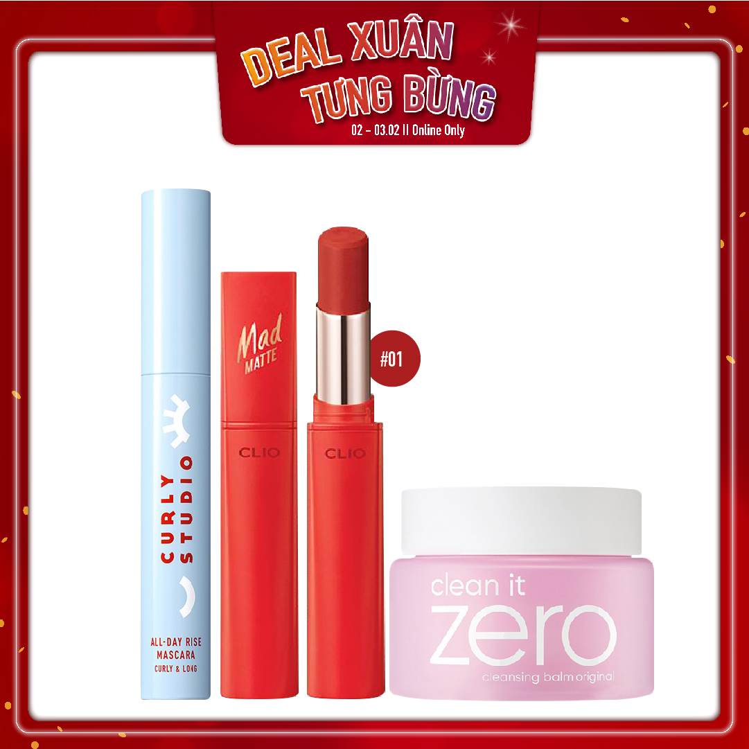 Combo Mascara Dài Mi & Son Thỏi Hiệu Ứng Lì Nhẹ Clio Mad Matte Stain Lips 01 Coral Reef