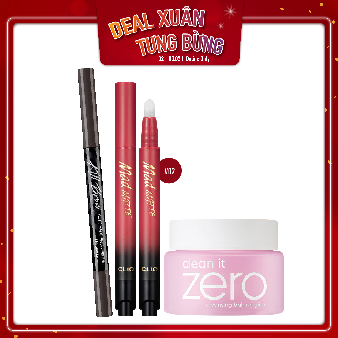 Combp Chì Kẻ Mày & Son Nước Dạng Bấm Clio Mad Matte Stain Tint 02 Natasha Red