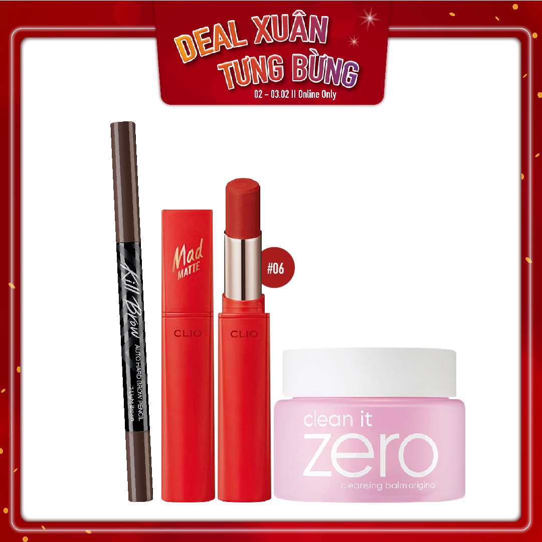 Combo Kẻ Mày & Son Thỏi Hiệu Ứng Lì Nhẹ Clio Mad Matte Stain Lips 06 Red Made