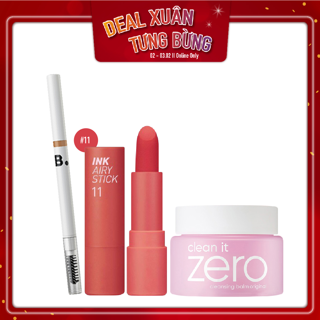 Combo Chì Vẽ Mày & Son Thỏi Hiệu Ứng Nhung Mịn Peripera Ink Airy Stick 11 Better Coral