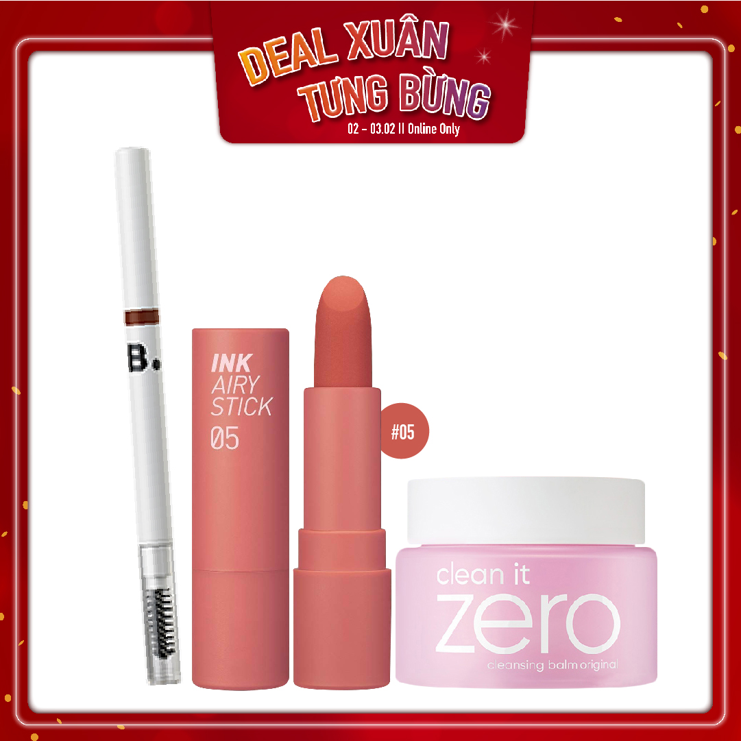Combo Chì Kẻ Mày & Son Thỏi Hiệu Ứng Nhung Mịn Peripera Ink Airy Stick #5 Burnt Tangerine