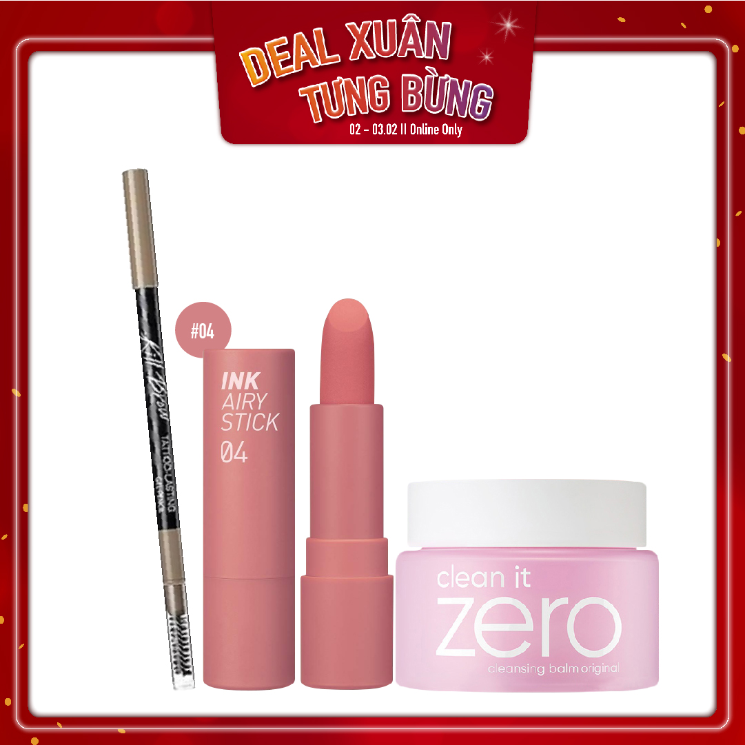 Combo Chì Kẻ Mày & Son Thỏi Hiệu Ứng Nhung Mịn Peripera Ink Airy Stick #4 Bestie Pink