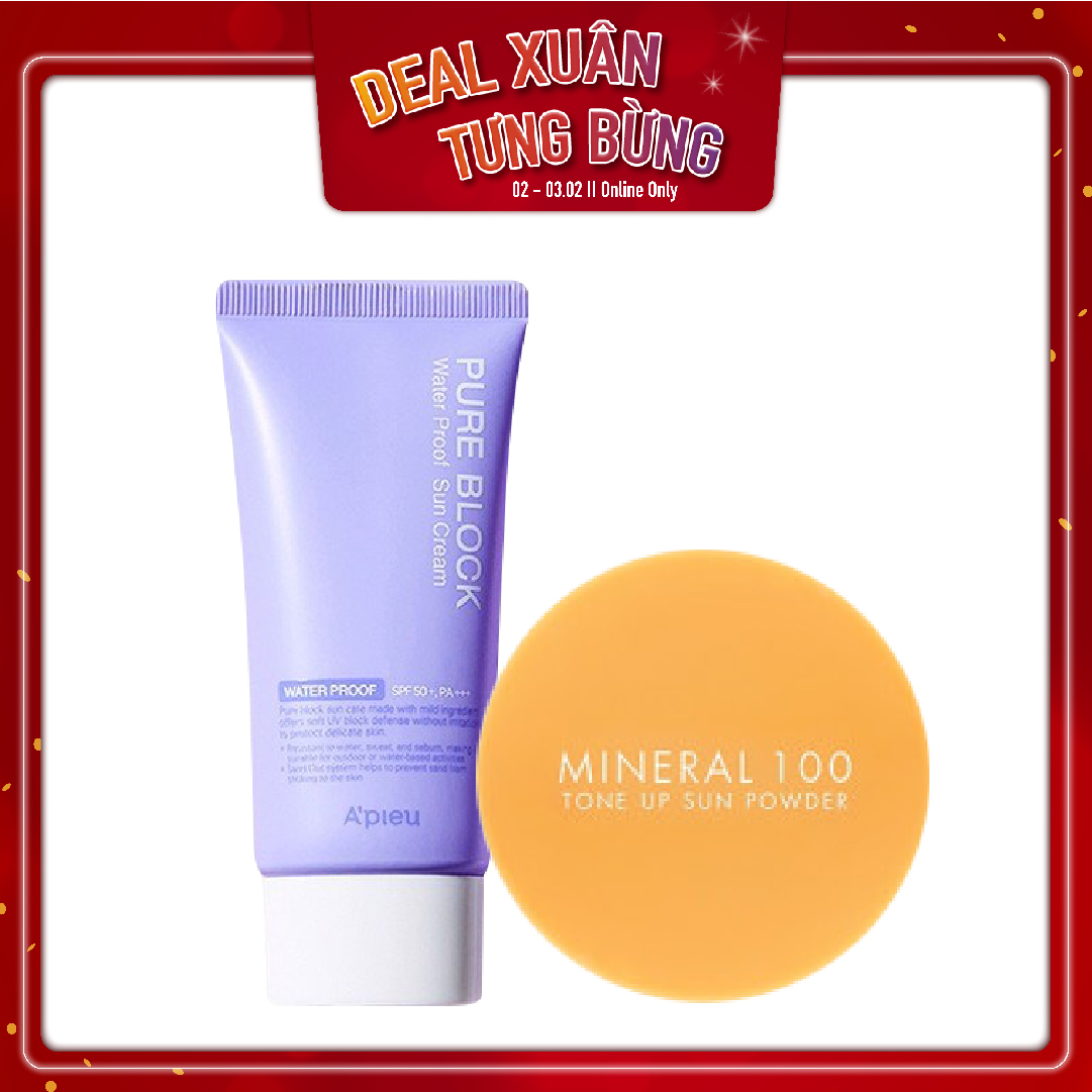 Combo Phấn Phủ & Kem Chống Nắng Chống Trôi A'pieu Pure Block Natural Waterproof Sun Cream Spf50+/Pa+++ (50Ml)