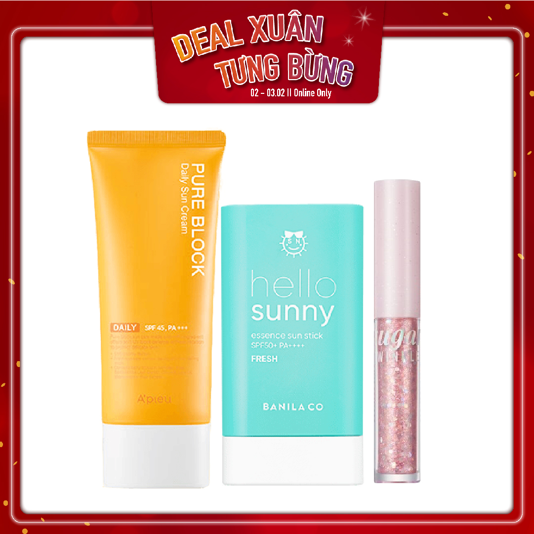 Combo Màu Mắt Ánh Nhũ & Kem Chống Nắng A'pieu Pure Block Natural Daily Sun Cream Spf45/Pa+++
