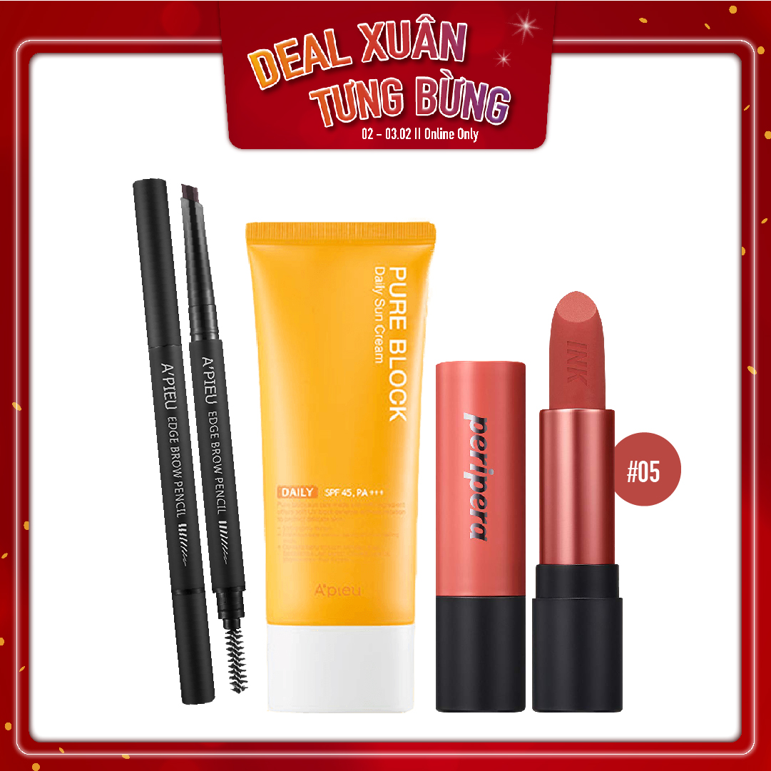 Combo Chì Kẻ Mày & Kem Chống Nắng A'pieu Pure Block Natural Daily Sun Cream Spf45/Pa+++
