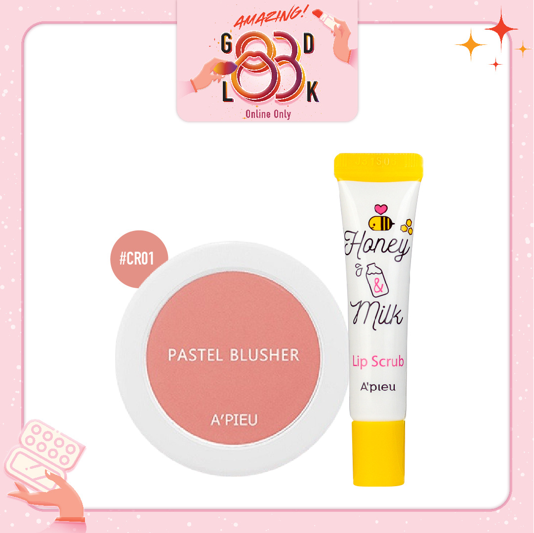 Combo Tẩy Da Chết Môi & Phấn Má Hồng Hiệu Ứng Tự Nhiên A'pieu Pastel Blusher