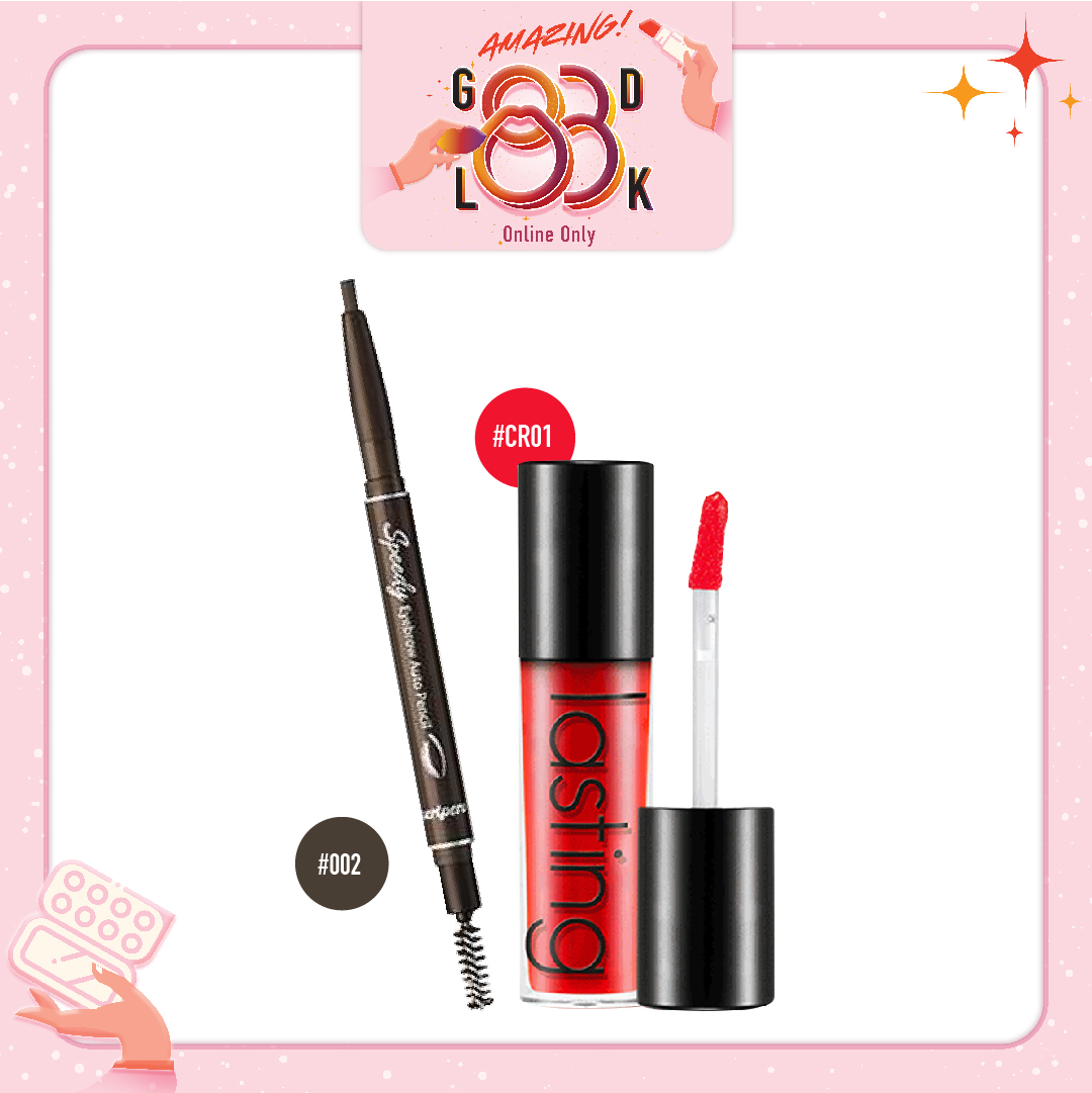 Combo Chì Kẻ Mày & Son Tint Hiệu Ứng Bóng A'pieu Lasting Gel Tint Cr01