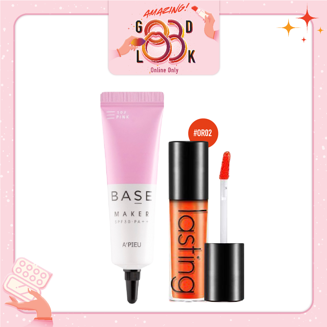 Combo Son Tint & Kem Lót Nâng Tone Hồng Da A'pieu Base Maker Spf30/Pa++ (#103 Pink)