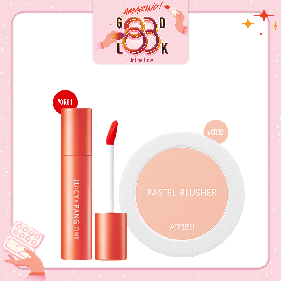 Combo Phấn Má Hồng & Son Nước Lì A'pieu Juicy Pang Tint Or01_Tangerine