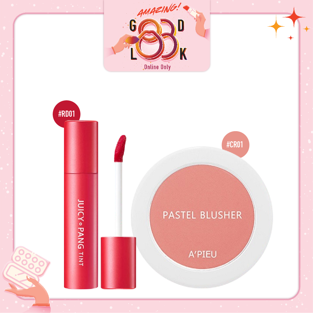 Combo Phấn Má Hồng & Son Nước Lì A'pieu Juicy Pang Tint Rd01_Apple