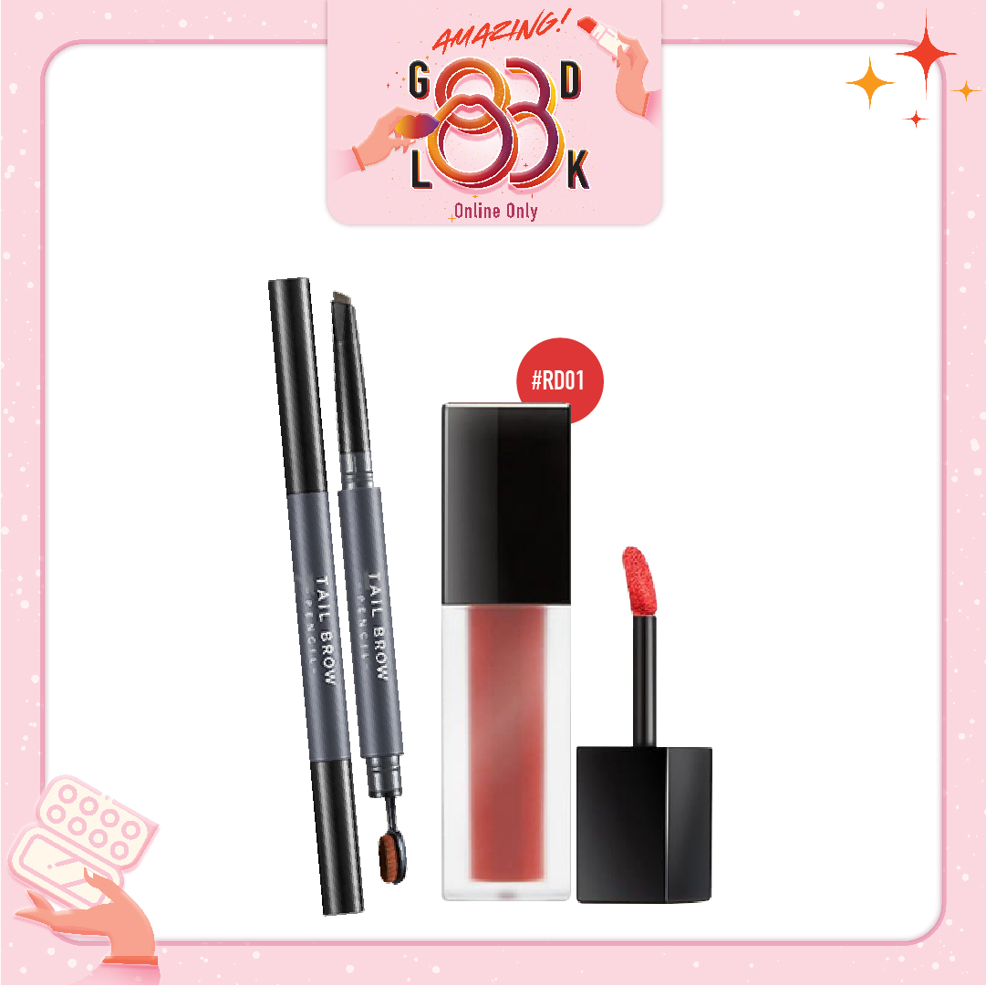 Combo Chì Kẻ Mày & Son Kem Lì Mượt A'pieu Color Lip Stain Matte Fluid Rd01