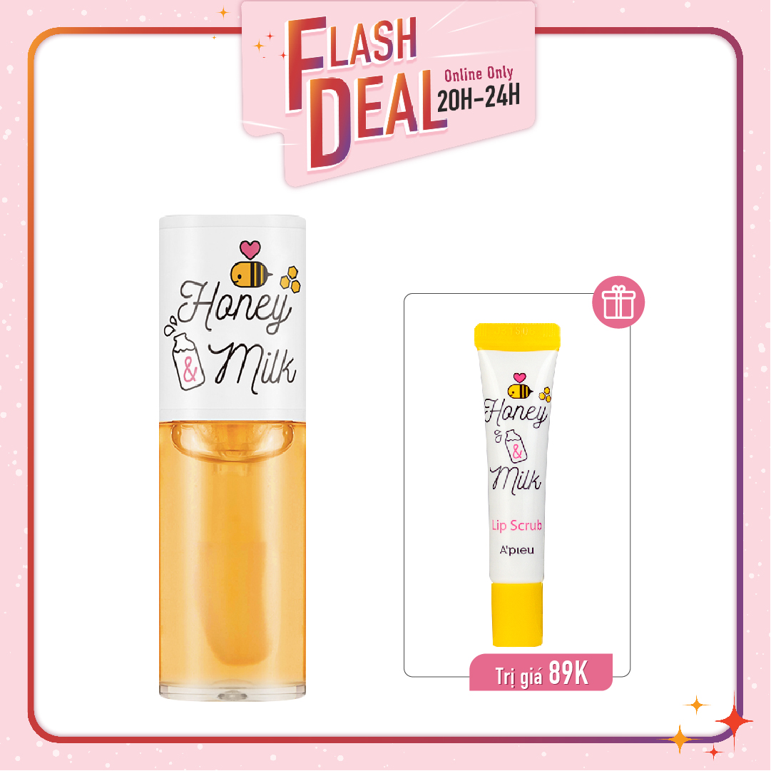 [Fs] Combo Tẩy Da Chết Môi & Son Dưỡng Môi Dạng Dầu A'pieu Honey & Milk Lip Oil