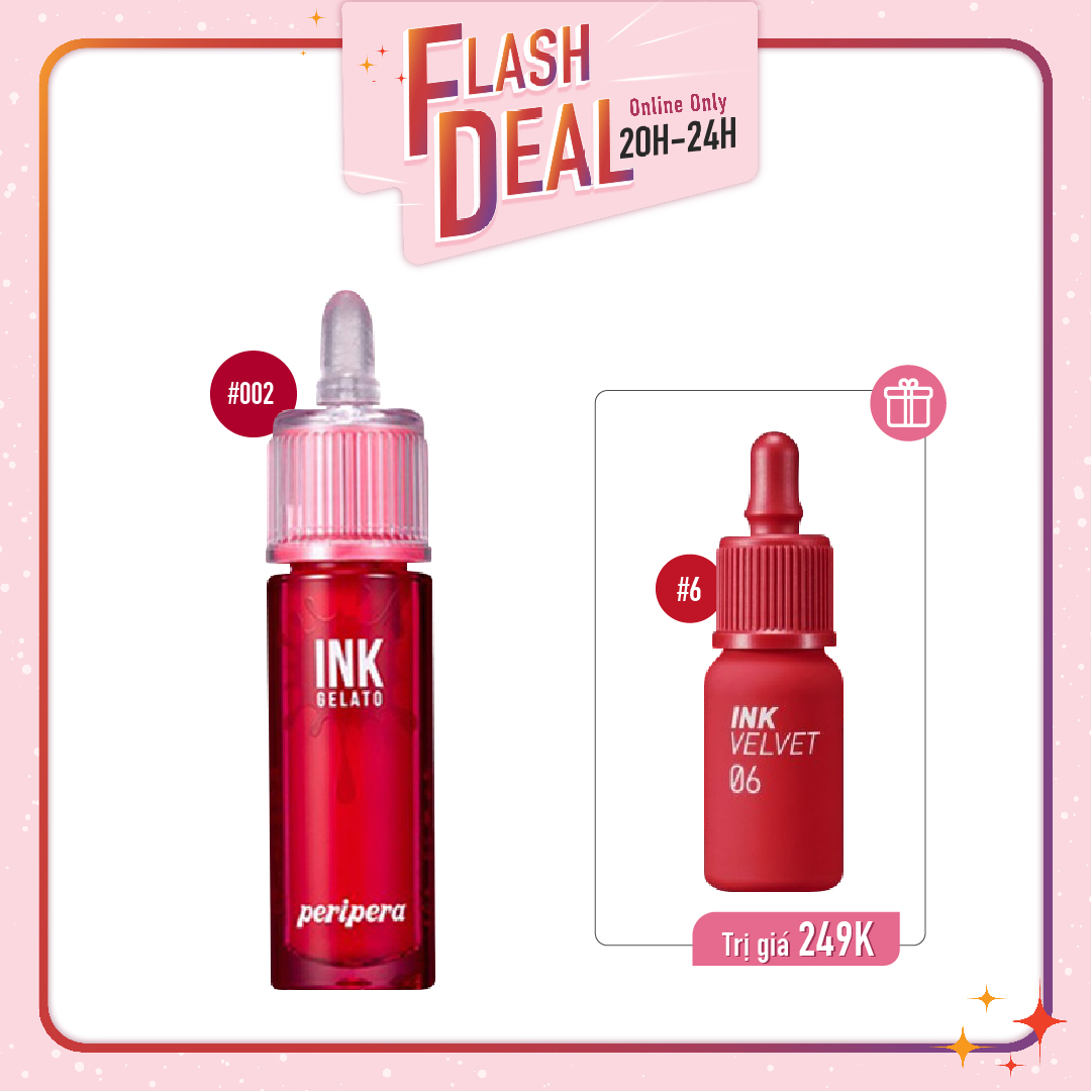 [Fs] Combo Son Nước & Son Tint Hiệu Ứng Nhung Mịn Peripera Ink Velvet 6 Purdy Red