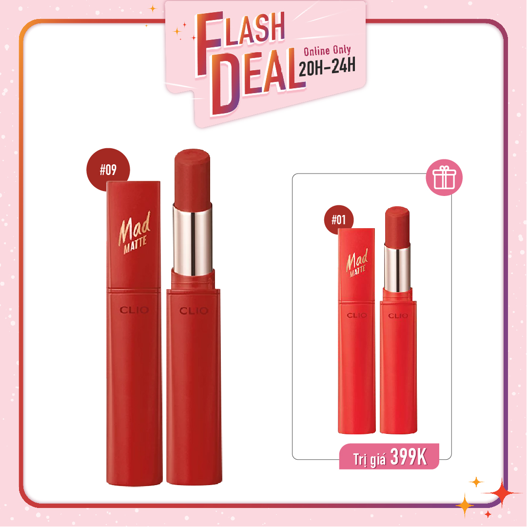 [Fs] Combo Son Thỏi Hiệu Ứng Lì Nhẹ Clio Mad Matte Stain Lips (Đỏ - Cam)