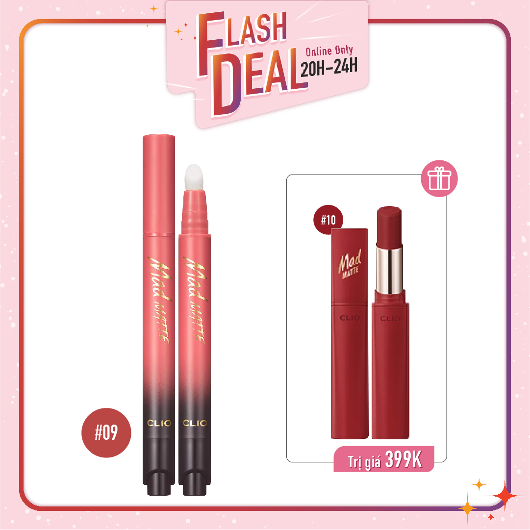 [Fs] Combo Son Thỏi & Son Nước Dạng Bấm Clio Mad Matte Stain Tint 09 Juneberry