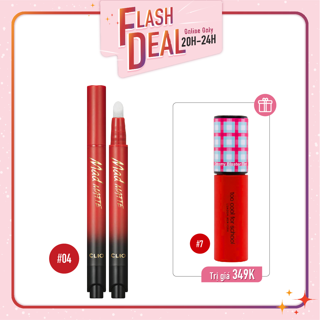 [Fs] Combo Son Kem & Son Nước Dạng Bấm Clio Mad Matte Stain Tint 04 Sundried Tomato