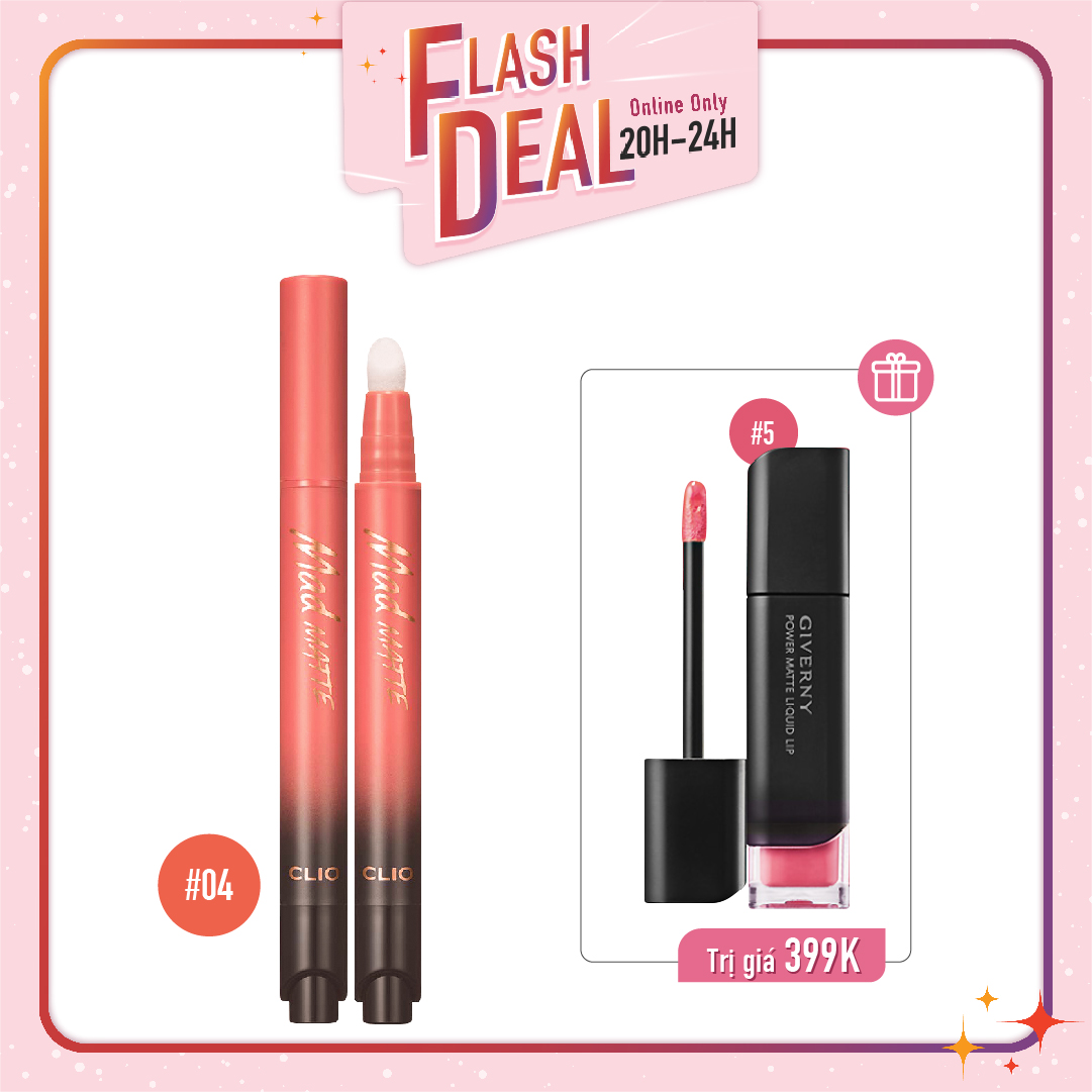 [Fs] Combo Son Kem & Son Nước Dạng Bấm Clio Mad Matte Stain Tint 07 Salmon Drizzle
