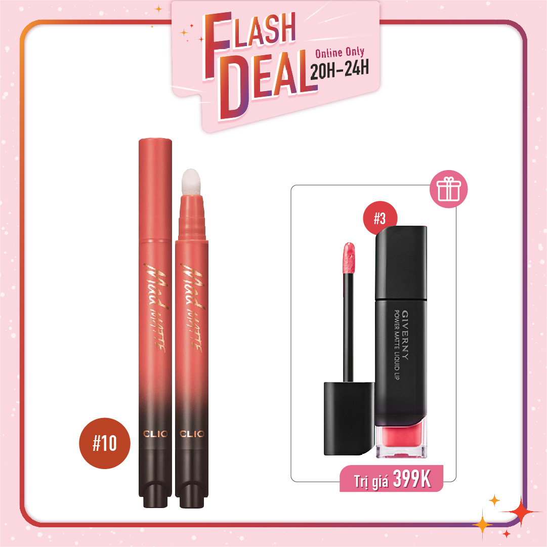 [Fs] Combo Son Nước Dạng Bấm Clio Mad Matte Stain Tint 10 Hint Of Brick