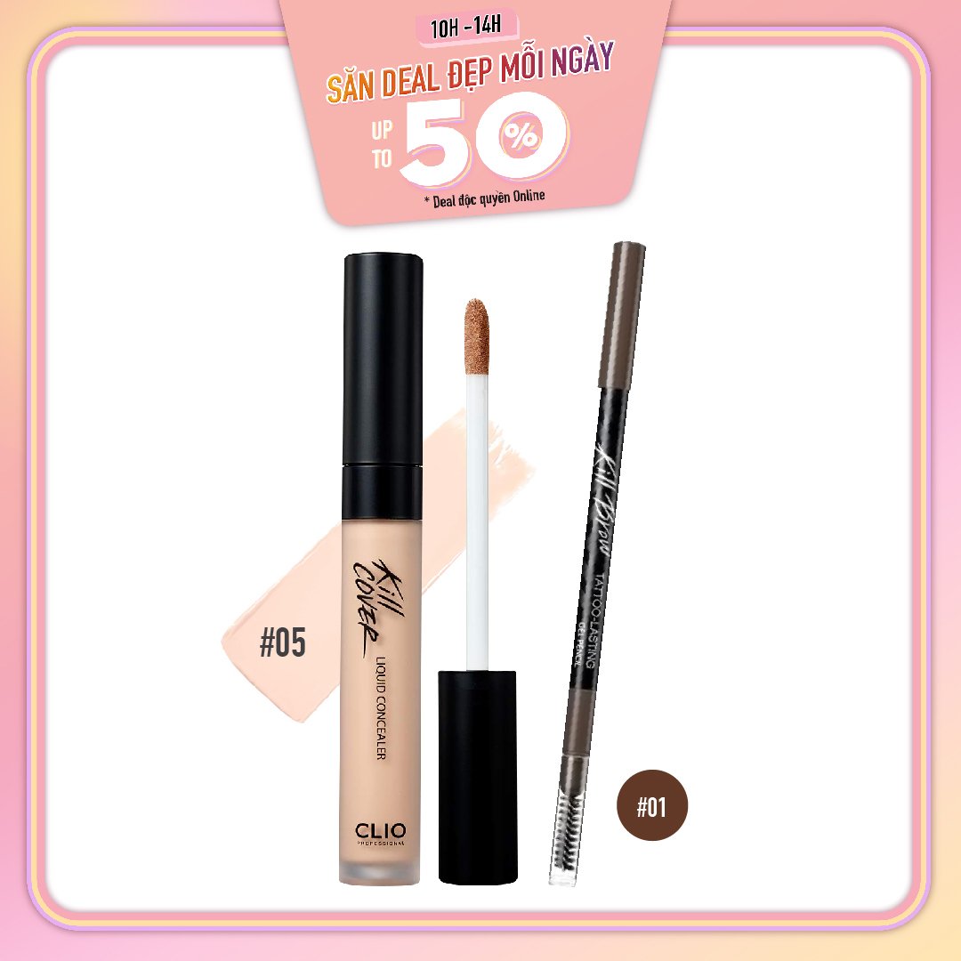 [Màu 05 Sand] Combo Kem Che Khuyết Điểm Vượt Trội Clio Kill Cover Liquid Concealer