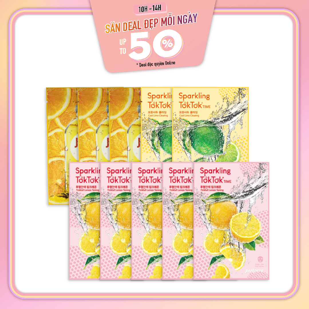 Combo 10 Mặt Nạ Giấy Dưỡng Da Sáng Hồng Peripera Sparkling Toktok Time Sheet