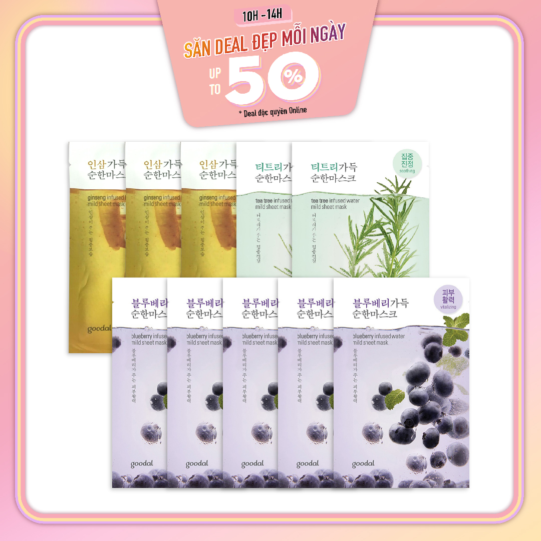 Combo 10 Mặt Nạ Làm Dịu, Tái Tạo Da Trẻ Khỏe Goodal Infused Water Mild Sheet