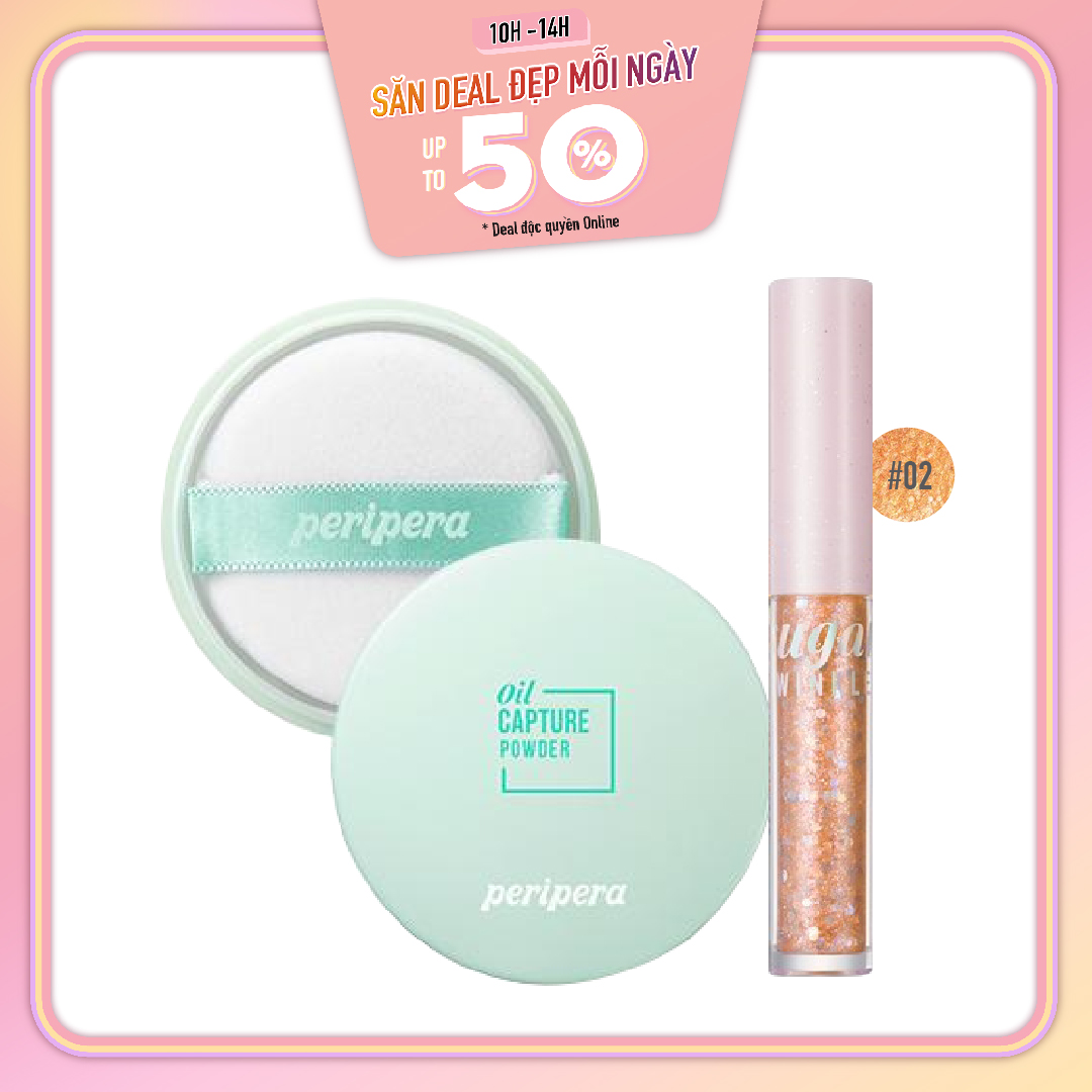 Combo Màu Mắt Ánh Nhũ & Phấn Phủ Peripera Oil Capture Powder